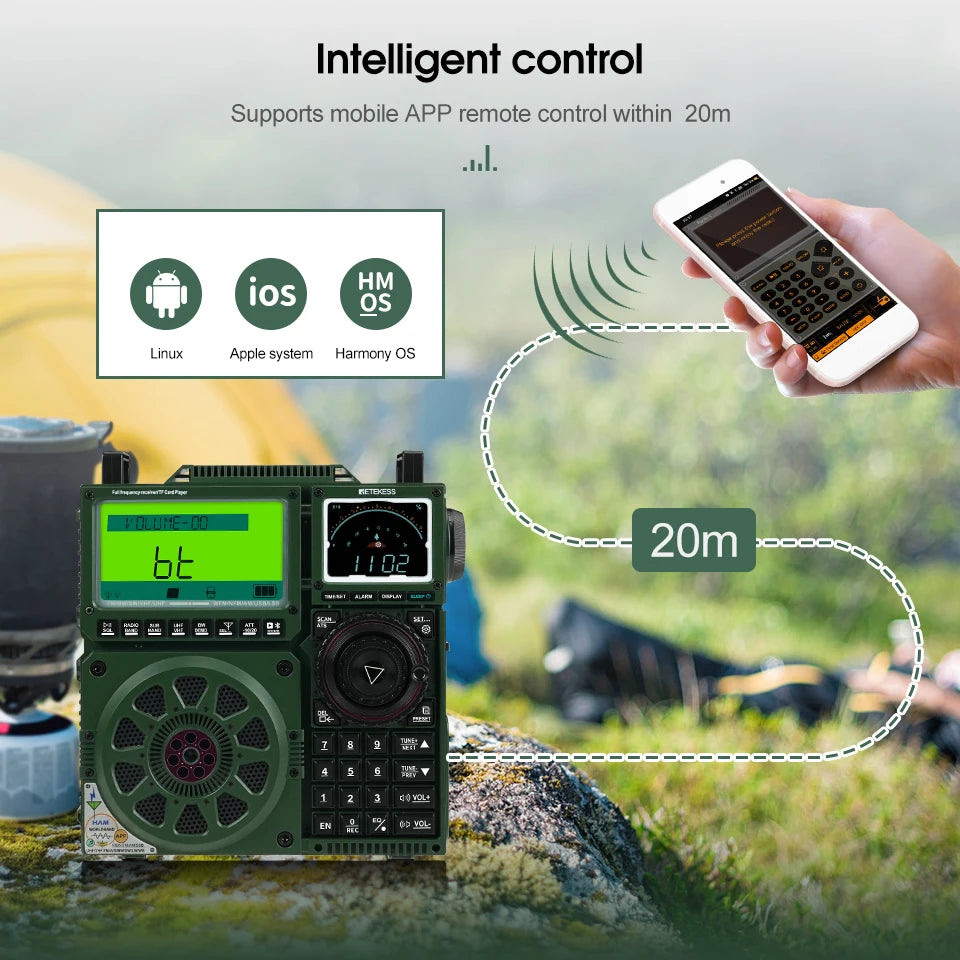 Retekess TR113 Hordozható Rádió – Teljes Sávos Vevő, Bluetooth, VHF/UHF, Rövidhullámú Antenna