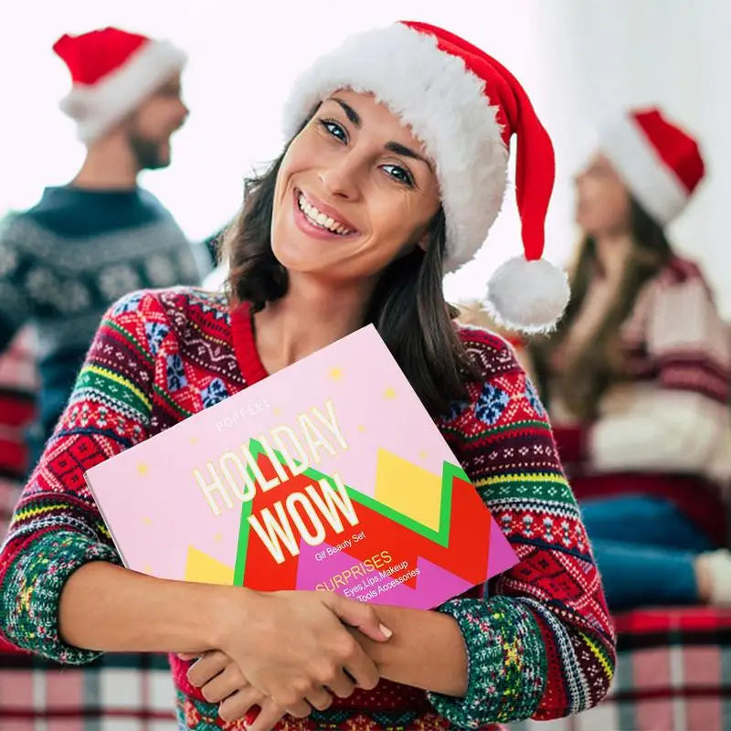 Karácsonyi adventi naptár – sminkeszközök, rúzs, szemhéjpúder, kozmetikai szett lányoknak