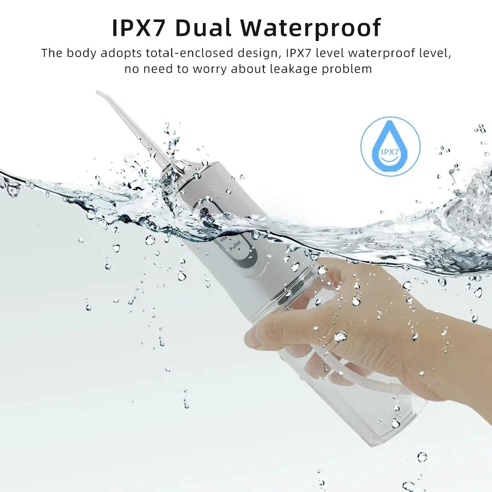 Hordozható okos elektromos szájzuhany – 3 üzemmód, 4 fúvóka, újratölthető akkumulátorral